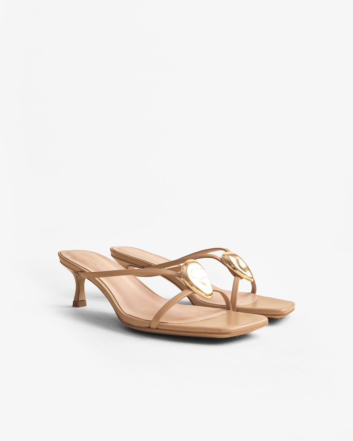 Mules à brides en cuir doré et accessoires interchangeables Lagos Nude
