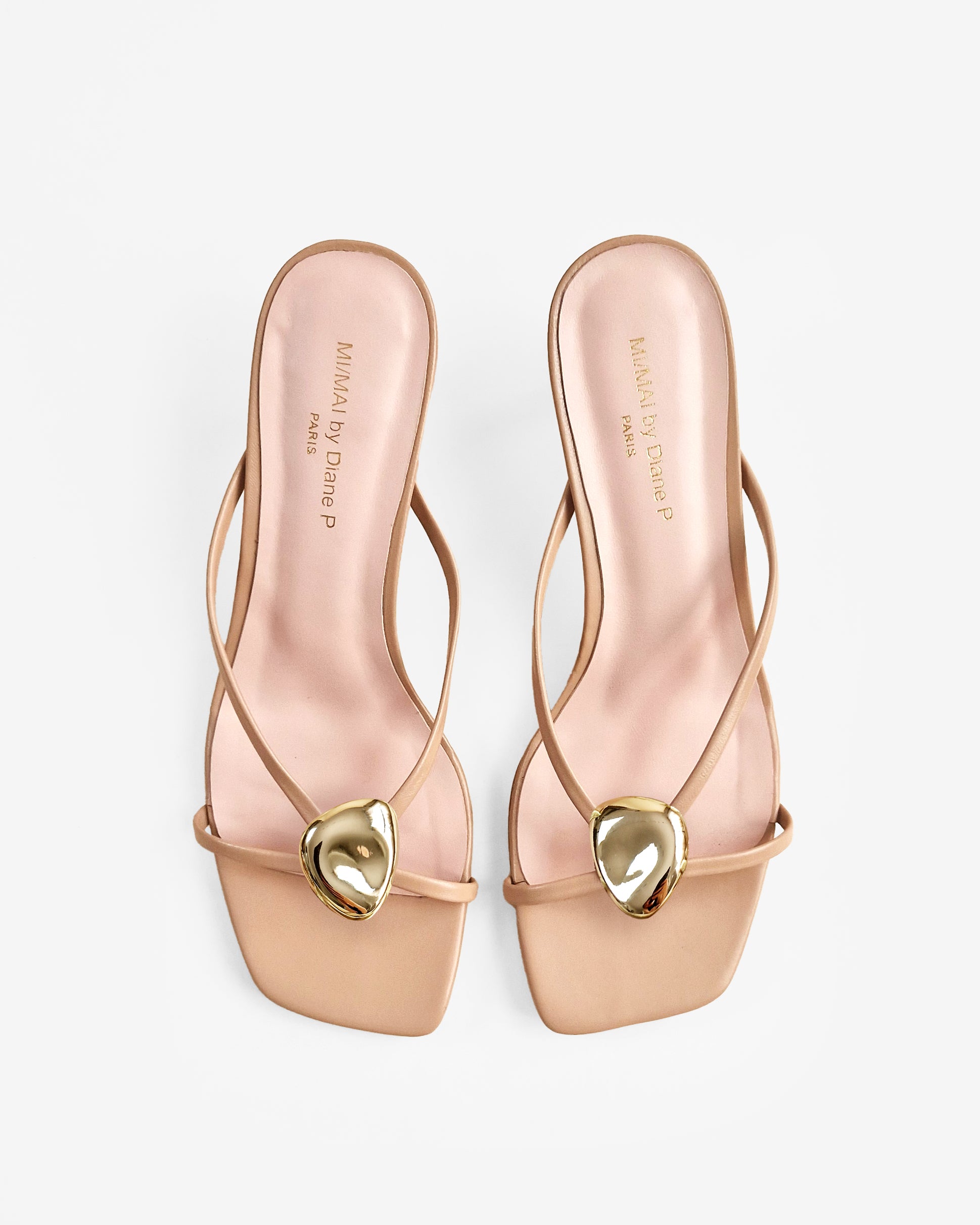 Mules à brides en cuir doré et accessoires interchangeables Lagos Nude