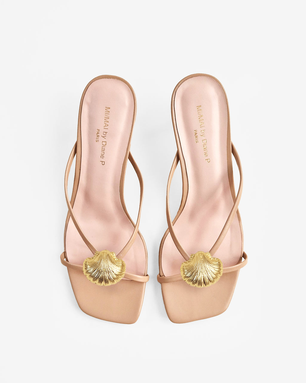 Mules à brides en cuir doré et accessoires interchangeables Lagos Nude