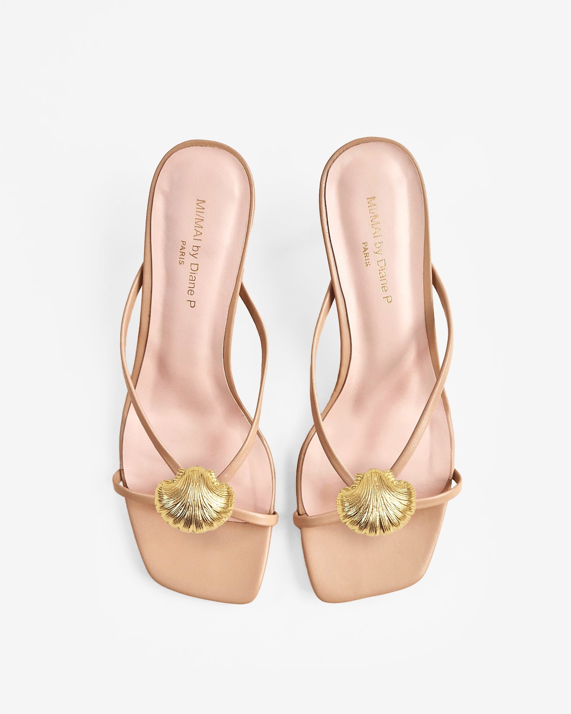 Mules à brides en cuir doré et accessoires interchangeables Lagos Nude