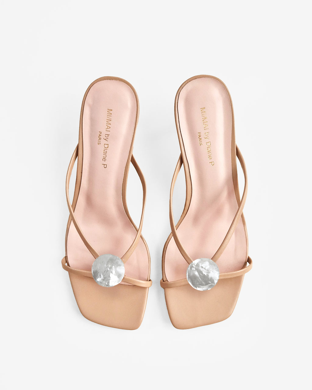 Mules à brides en cuir doré et accessoires interchangeables Lagos Nude