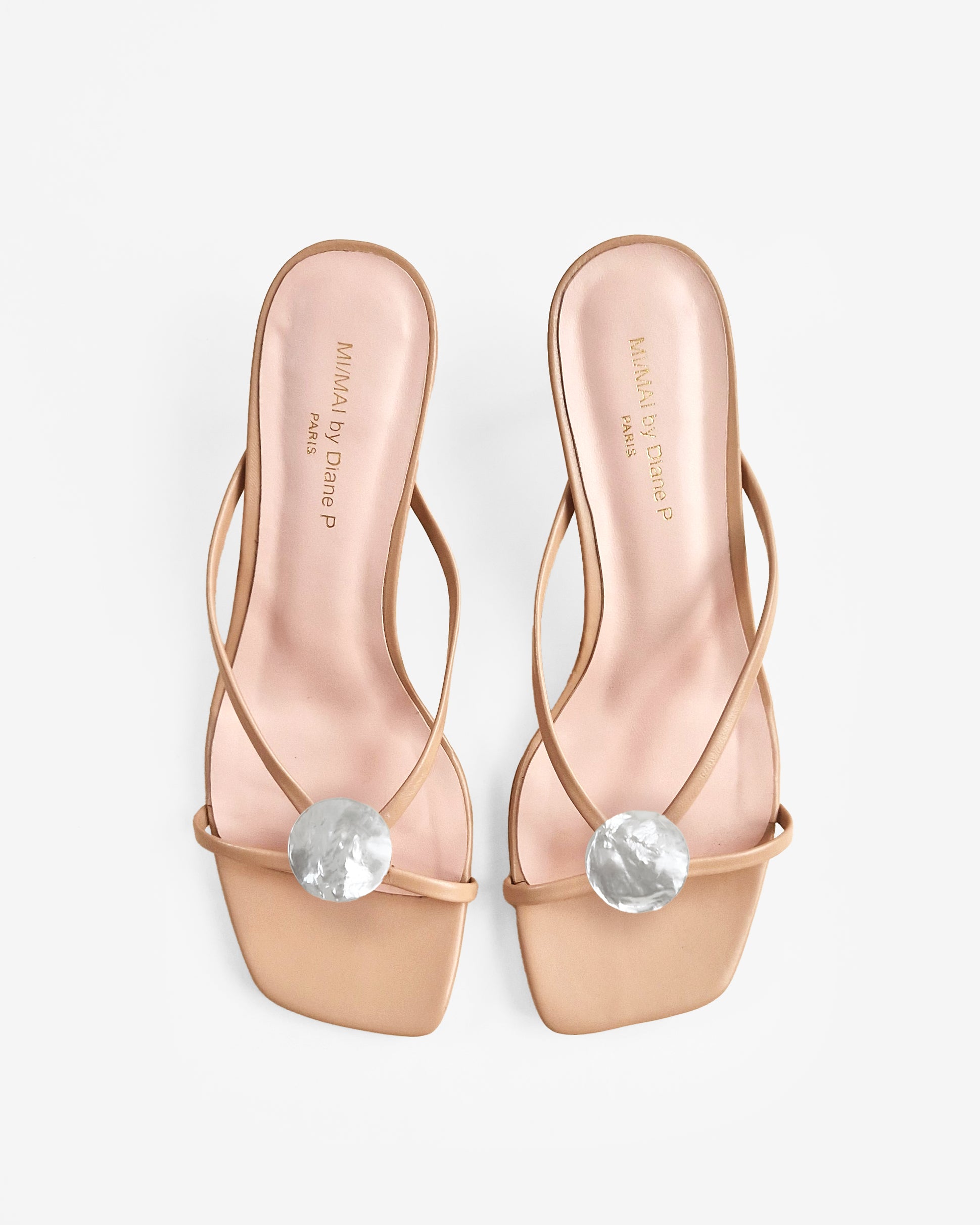 Mules à brides en cuir doré et accessoires interchangeables Lagos Nude