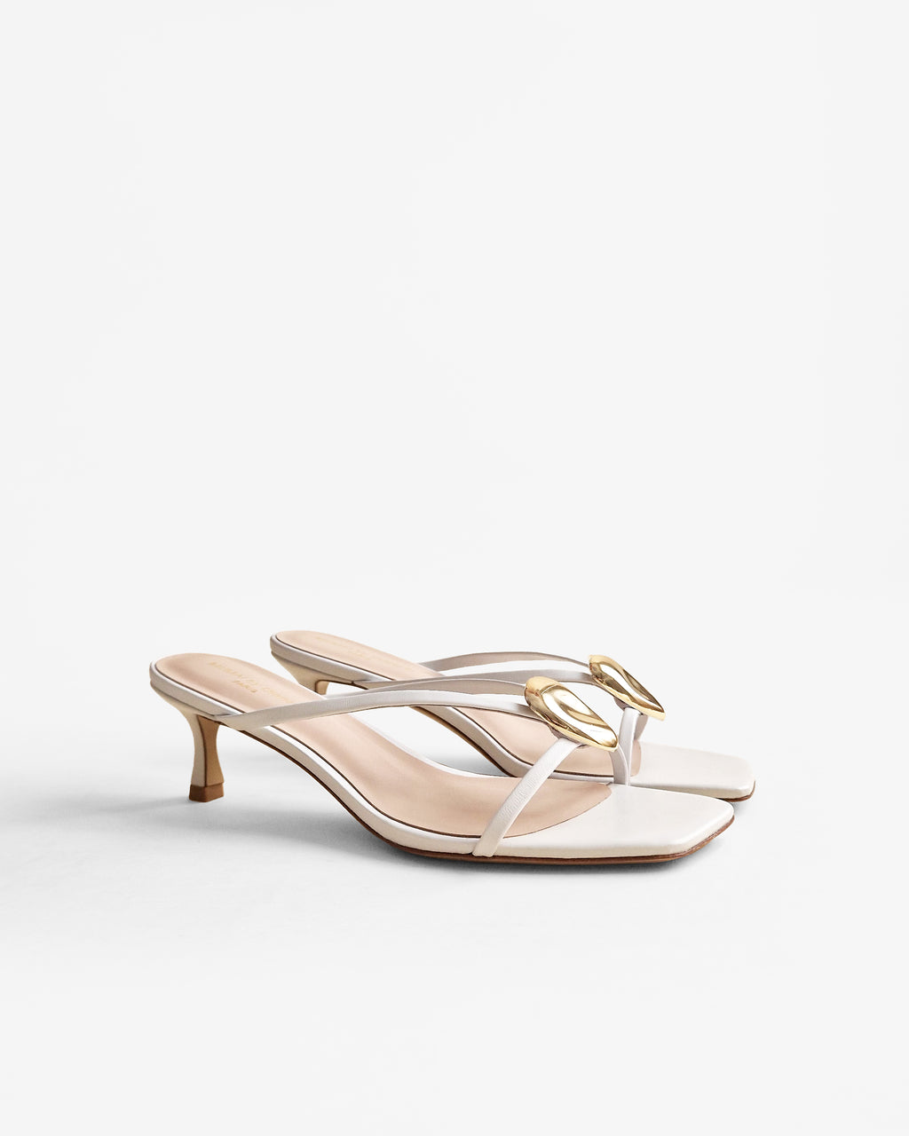 Mules à brides en cuir doré et accessoires interchangeables Lagos White