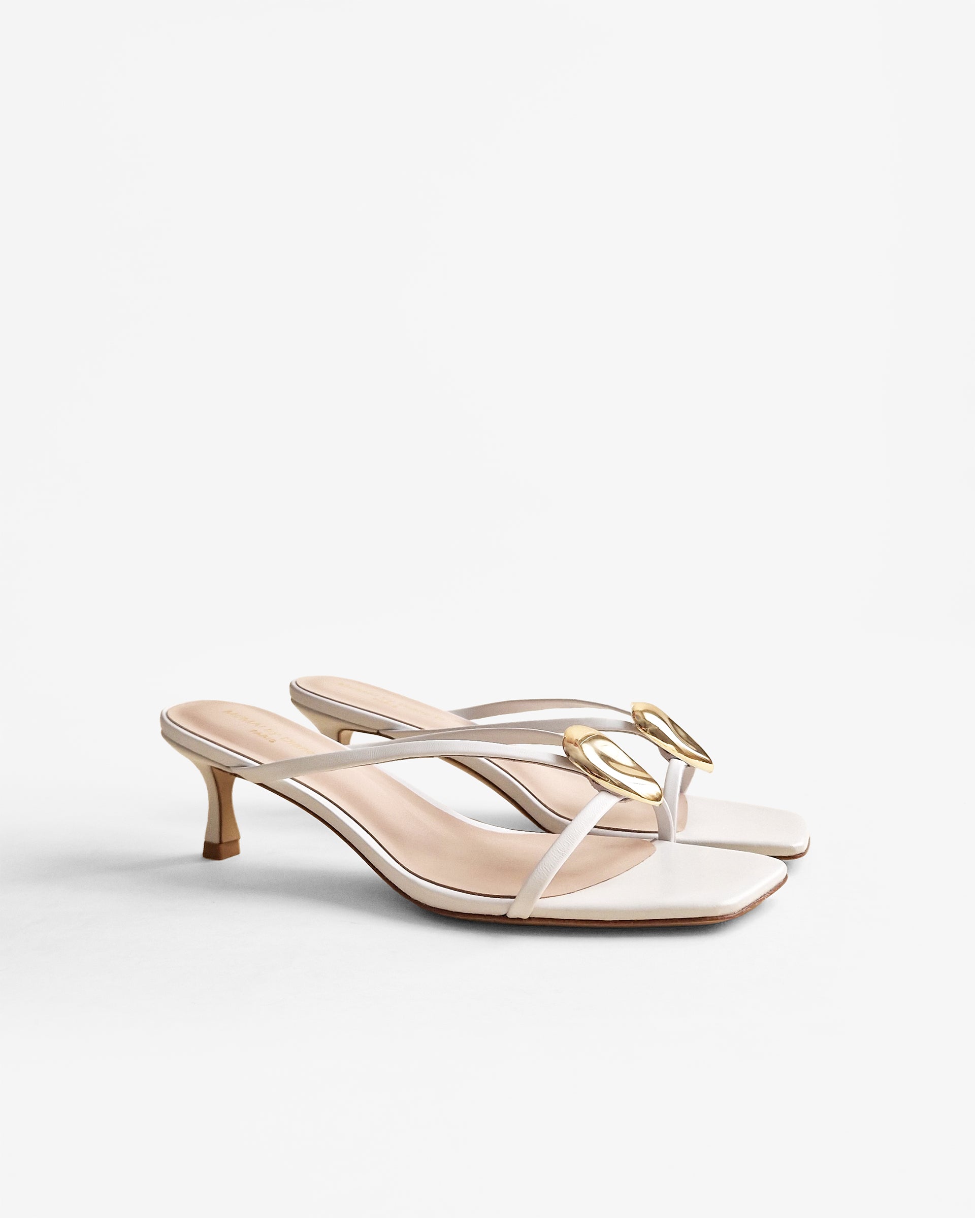 Mules à brides en cuir doré et accessoires interchangeables Lagos White