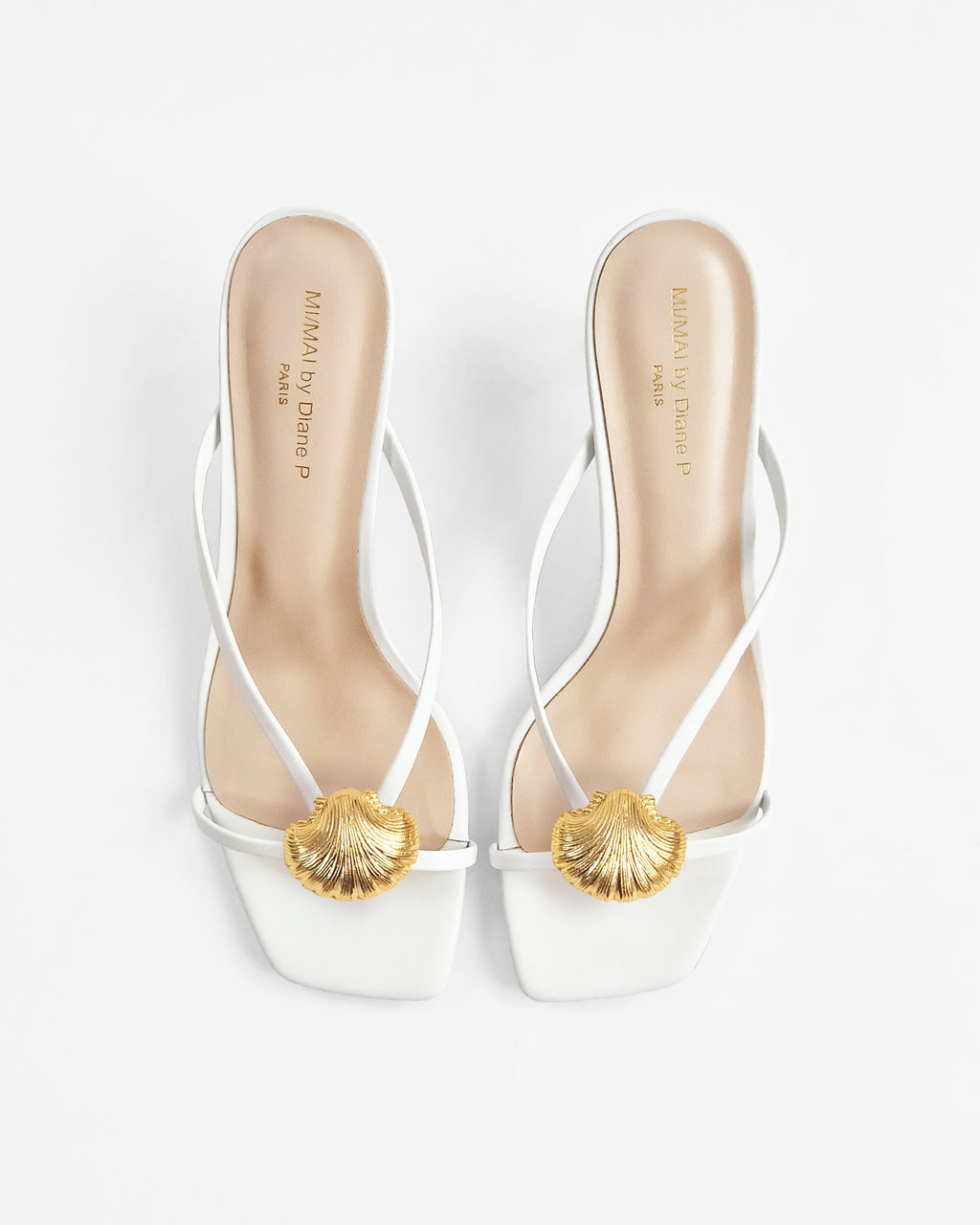 Mules à brides en cuir doré et accessoires interchangeables Lagos White