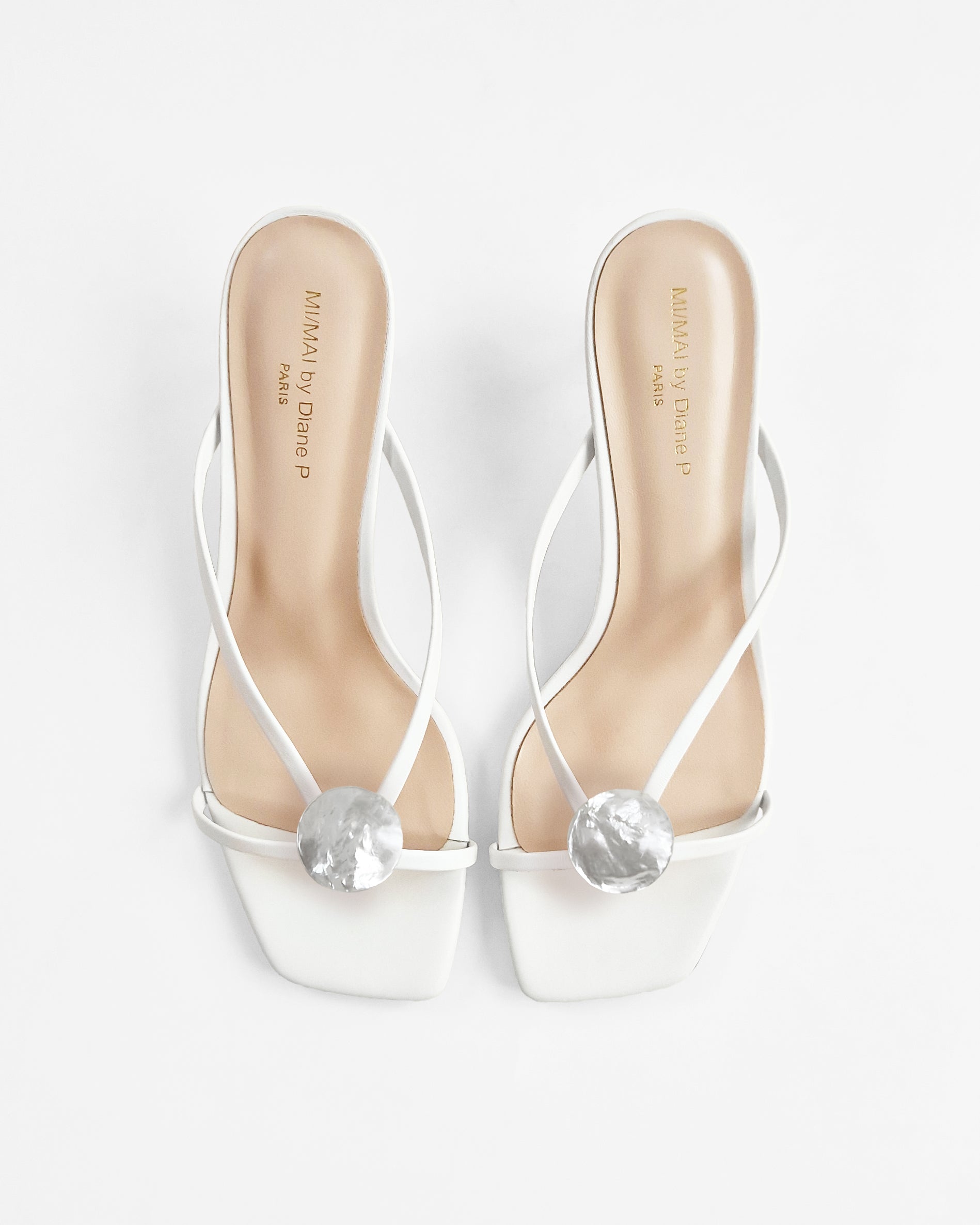 Mules à brides en cuir doré et accessoires interchangeables Lagos White