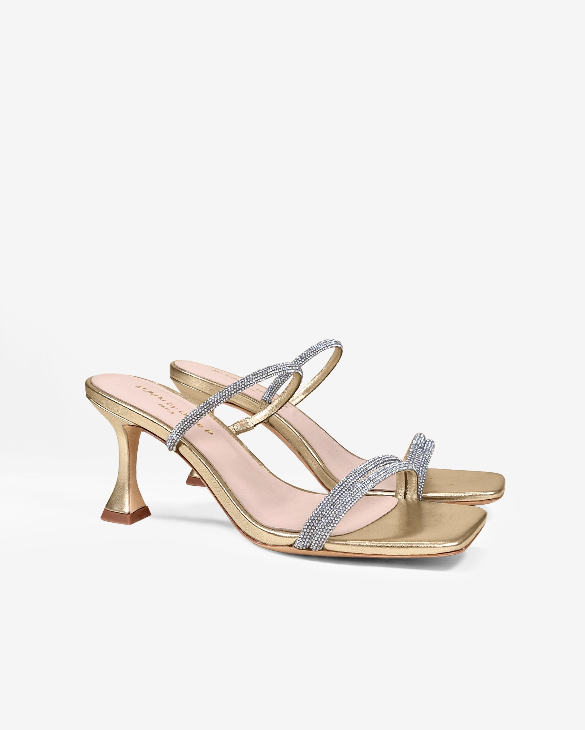 Sandales à talons hauts en cuir doré et strass Tokyo Gold by Diane Perreau