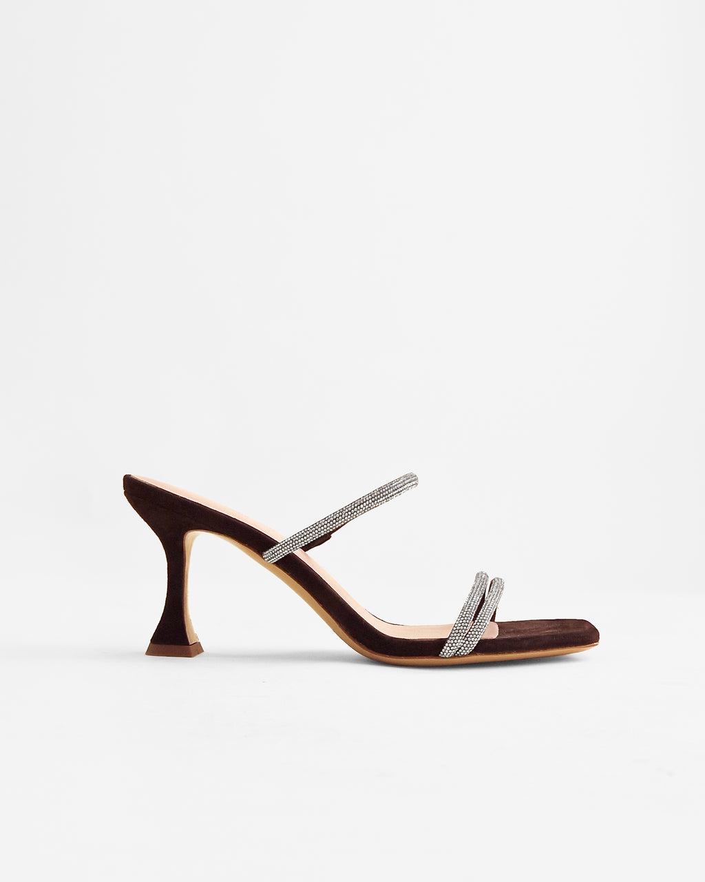 Sandales à talons hauts et strass en daim chocolat Tokyo Chocolate by Diane Perreau