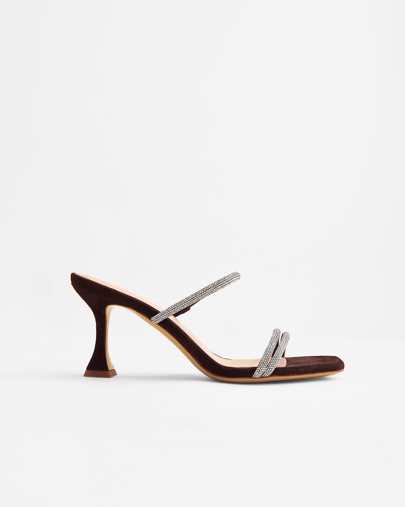 Sandales à talons hauts et strass en daim chocolat Tokyo Chocolate by Diane Perreau