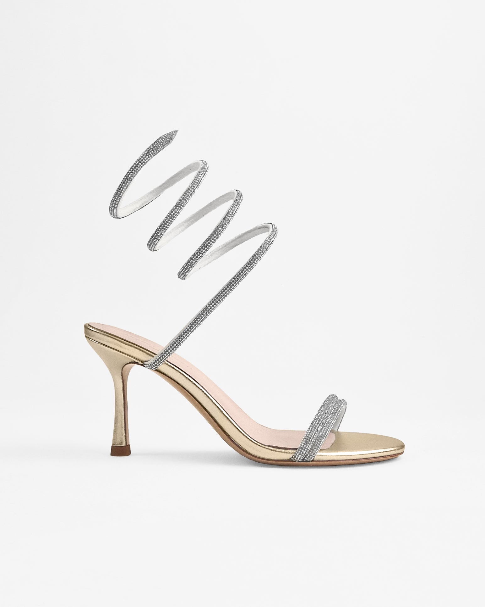 Sandales à bride au mollet en cuir argenté et strass Evora Gold