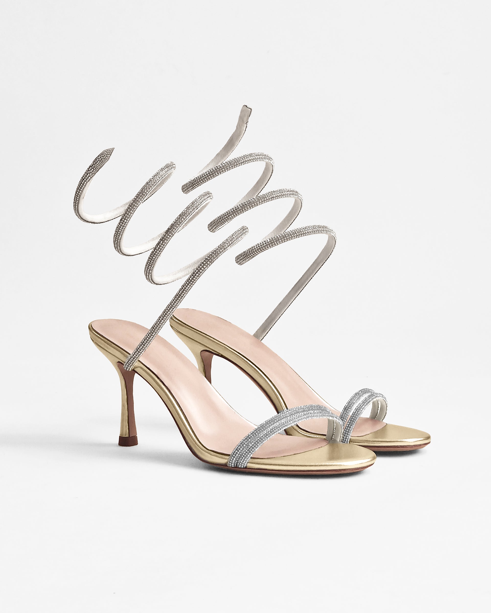 Sandales à bride au mollet en cuir argenté et strass Evora Gold