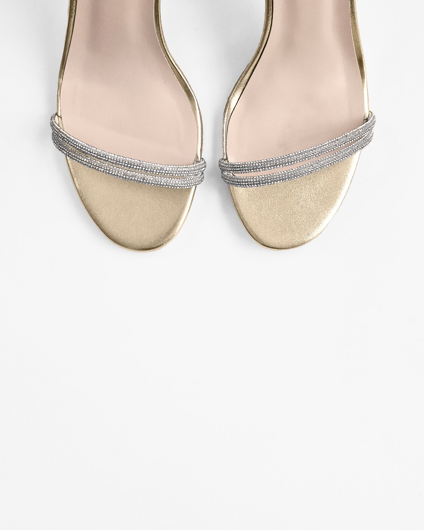 Sandales à bride au mollet en cuir argenté et strass Evora Gold