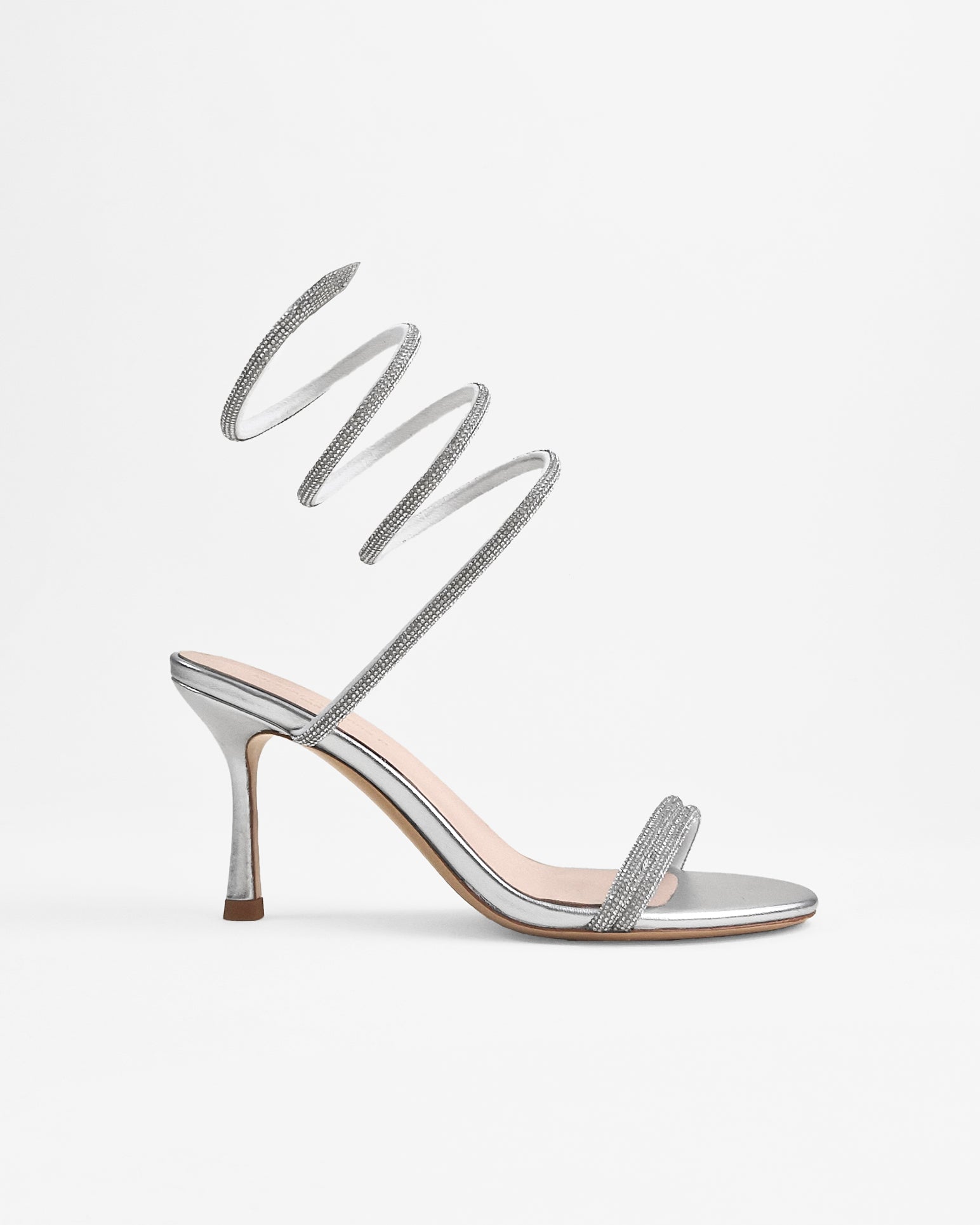 Sandales à bride au mollet en cuir argenté et strass Evora Silver