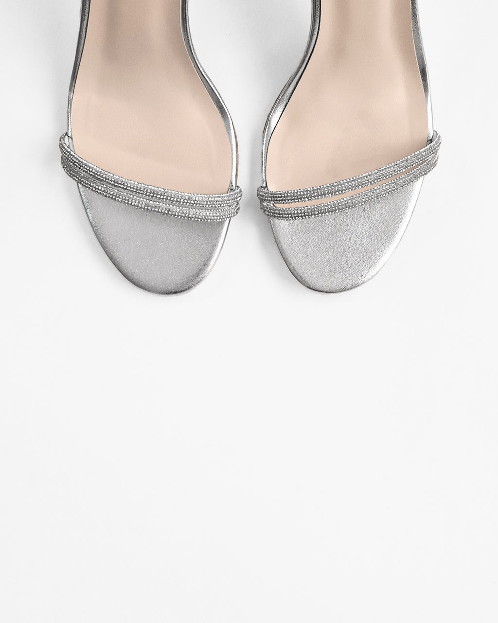Sandales à bride au mollet en cuir argenté et strass Evora Silver