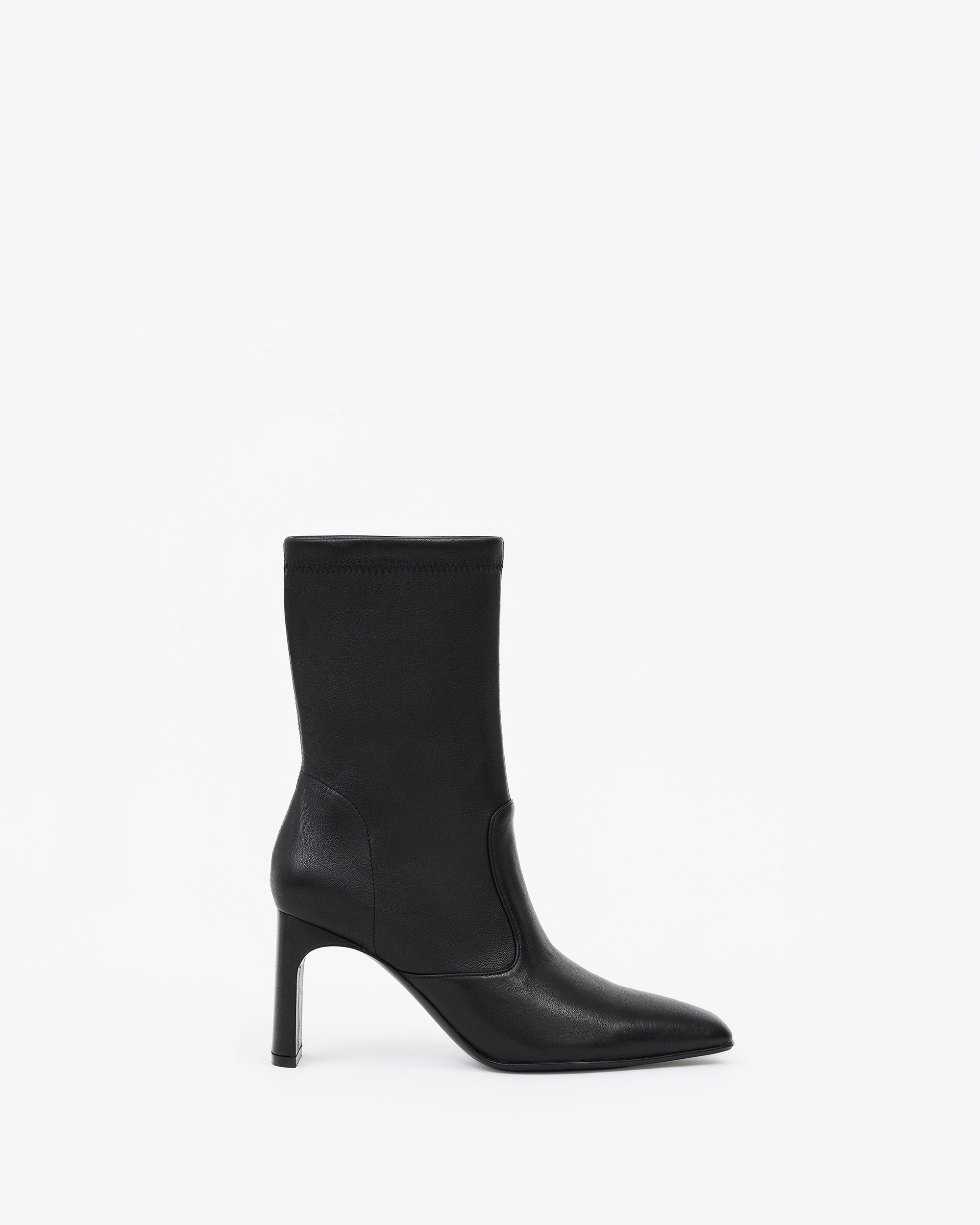 Bottines en cuir stretch noir à talon et bout effilé Verner Black