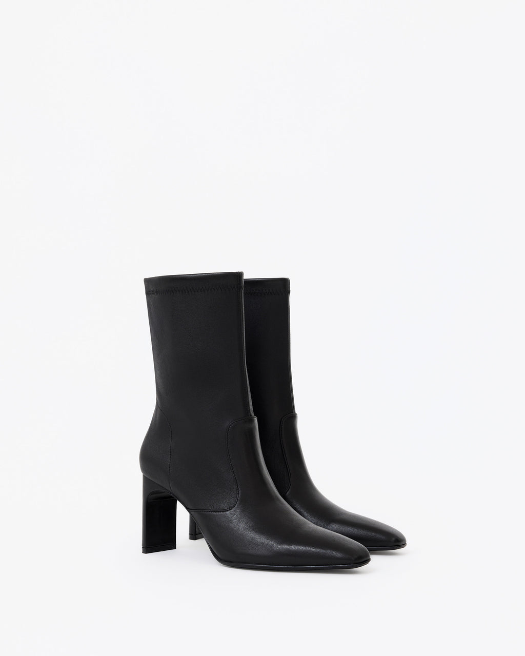 Bottines en cuir stretch noir à talon et bout effilé Verner Black