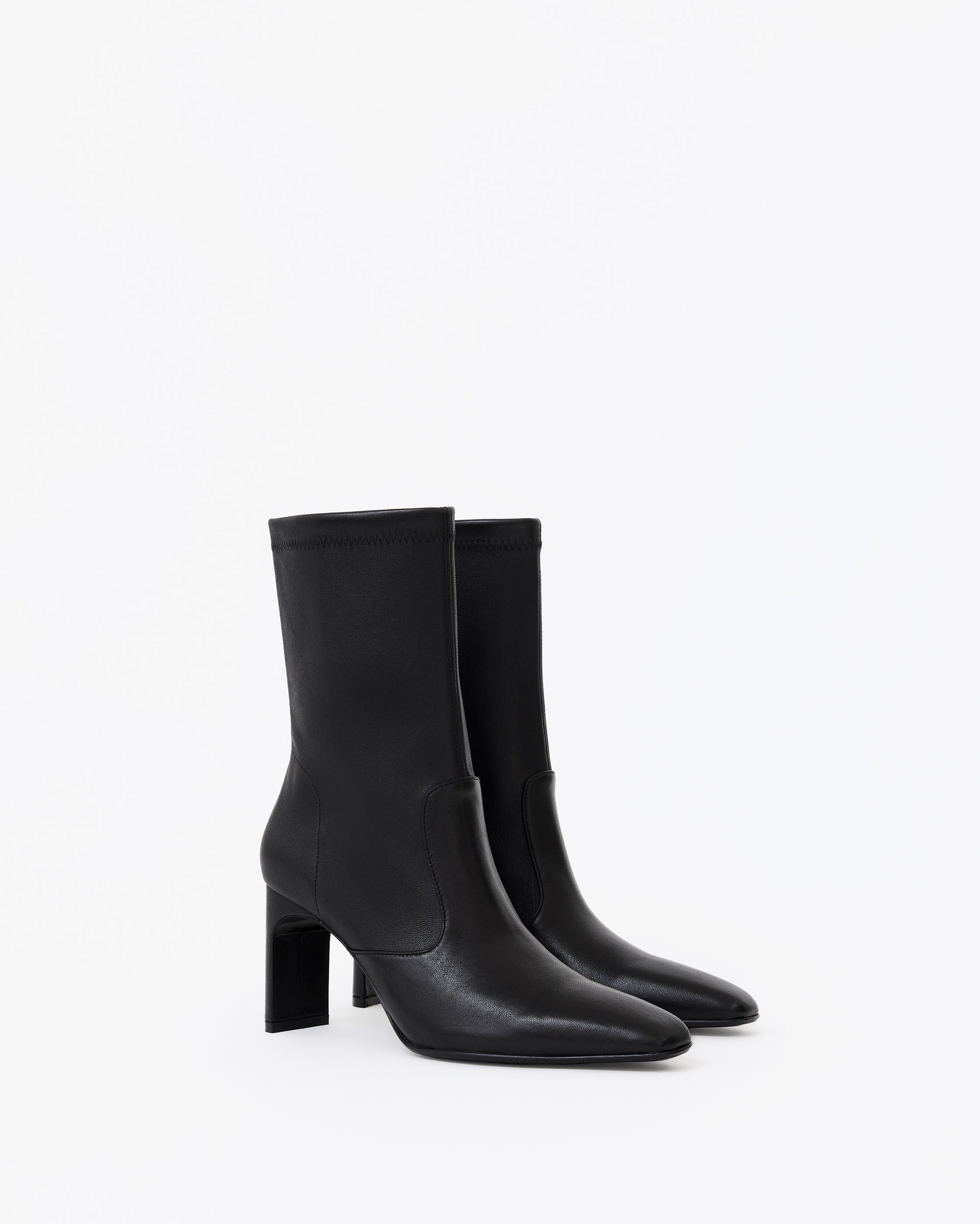 Bottines en cuir stretch noir à talon et bout effilé Verner Black