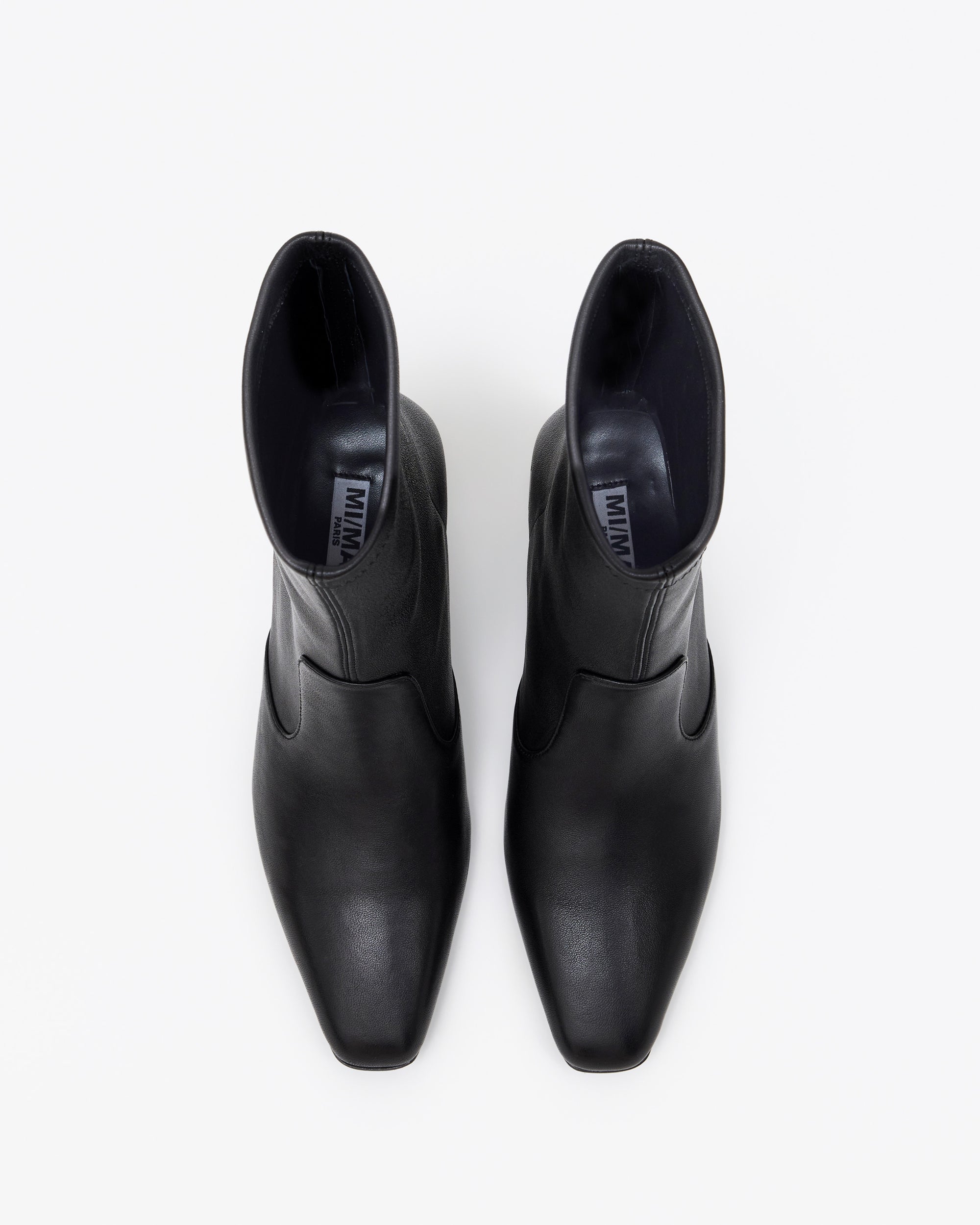 Bottines en cuir stretch noir à talon et bout effilé Verner Black