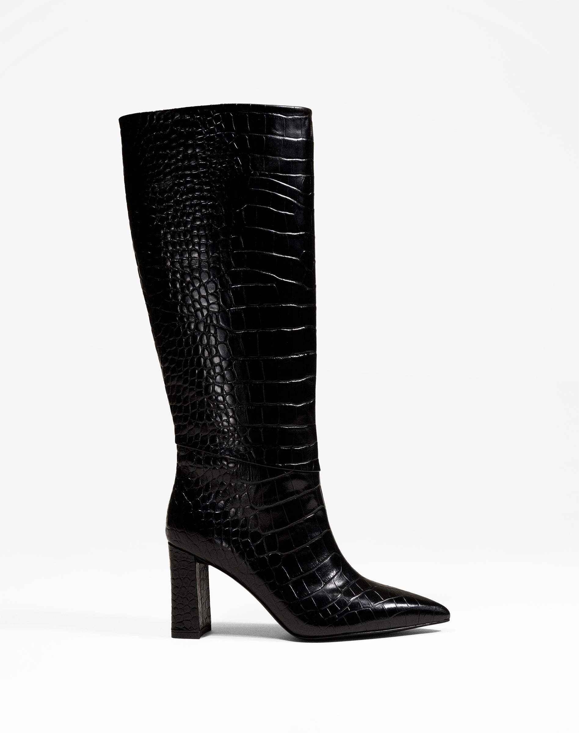 BOTTES NOIRES FACON CROCODILE A HAUT TALON BLOC WASSILY BLACK CROC