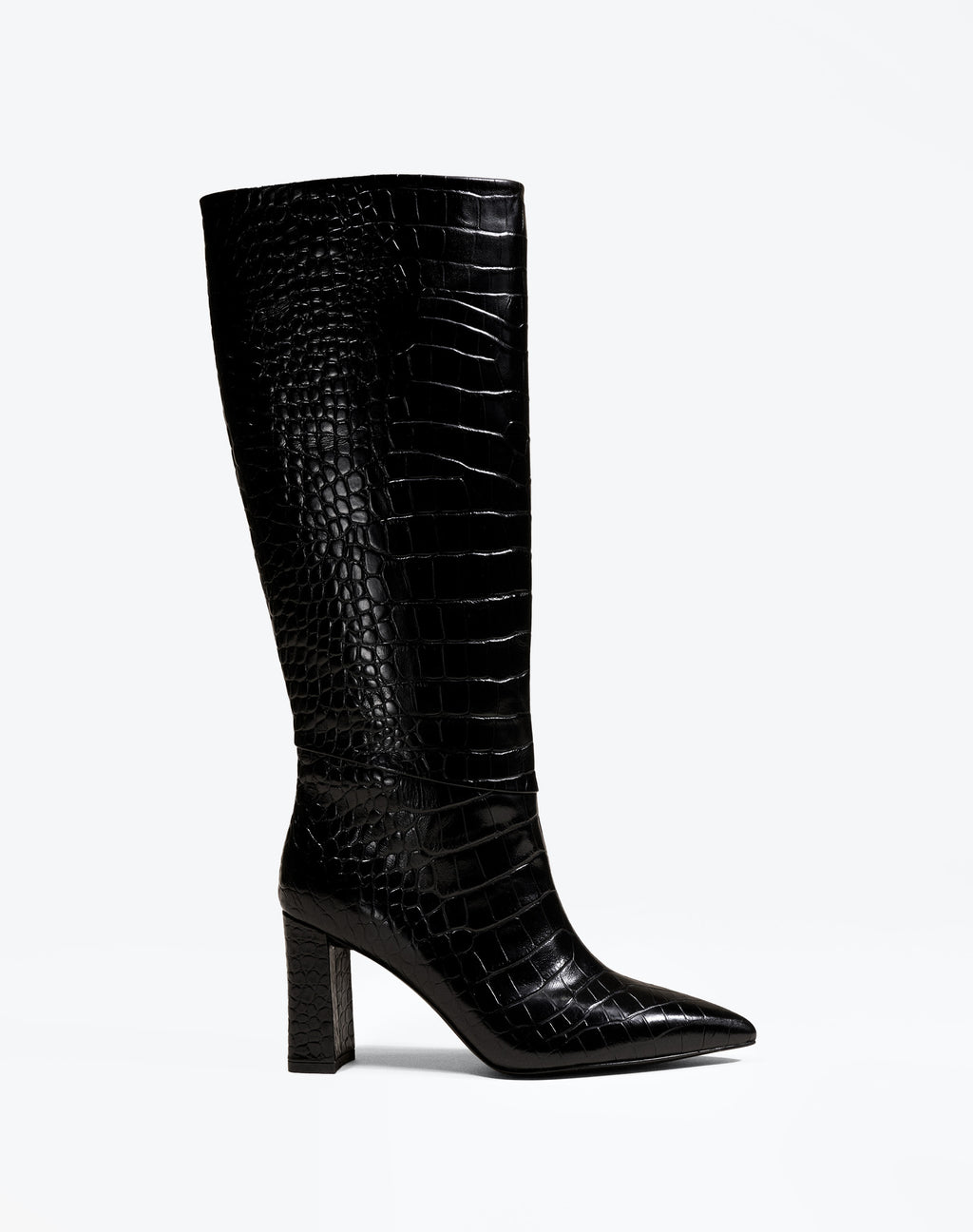 BOTTES NOIRES FACON CROCODILE A HAUT TALON BLOC WASSILY BLACK CROC