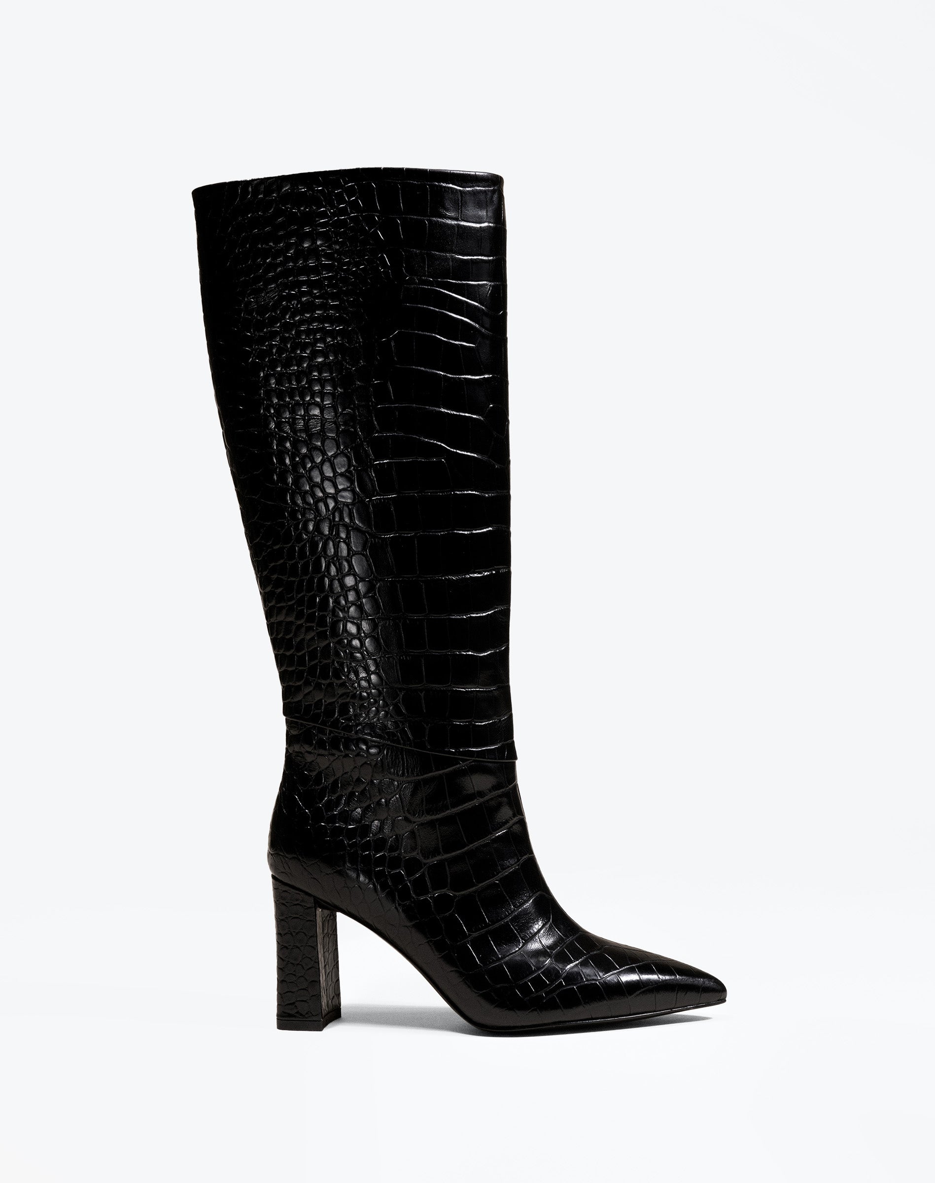 BOTTES NOIRES FACON CROCODILE A HAUT TALON BLOC WASSILY BLACK CROC
