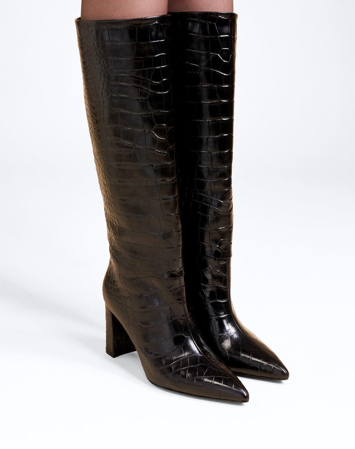 WASSILY BLACK CROCODILE-EVIDED HIGH-HEEL BOOTS