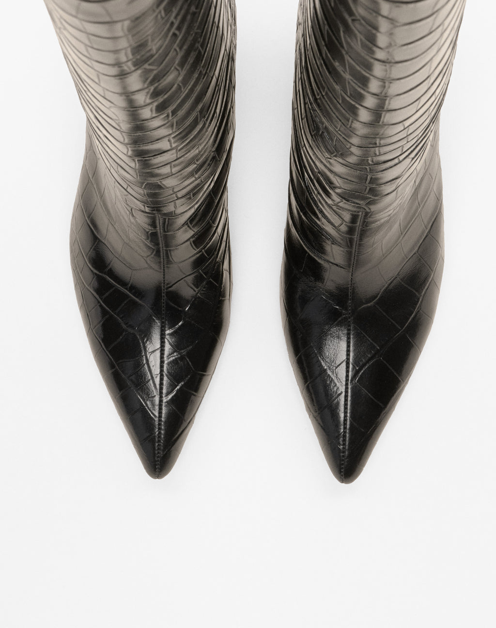 WASSILY BLACK CROCODILE-EVIDED HIGH-HEEL BOOTS