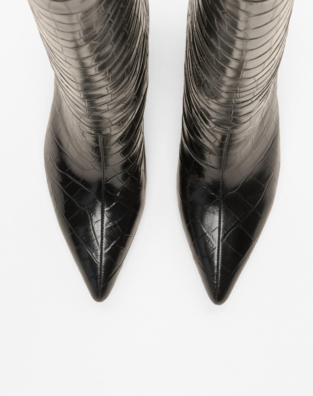 WASSILY BLACK CROCODILE-EVIDED HIGH-HEEL BOOTS