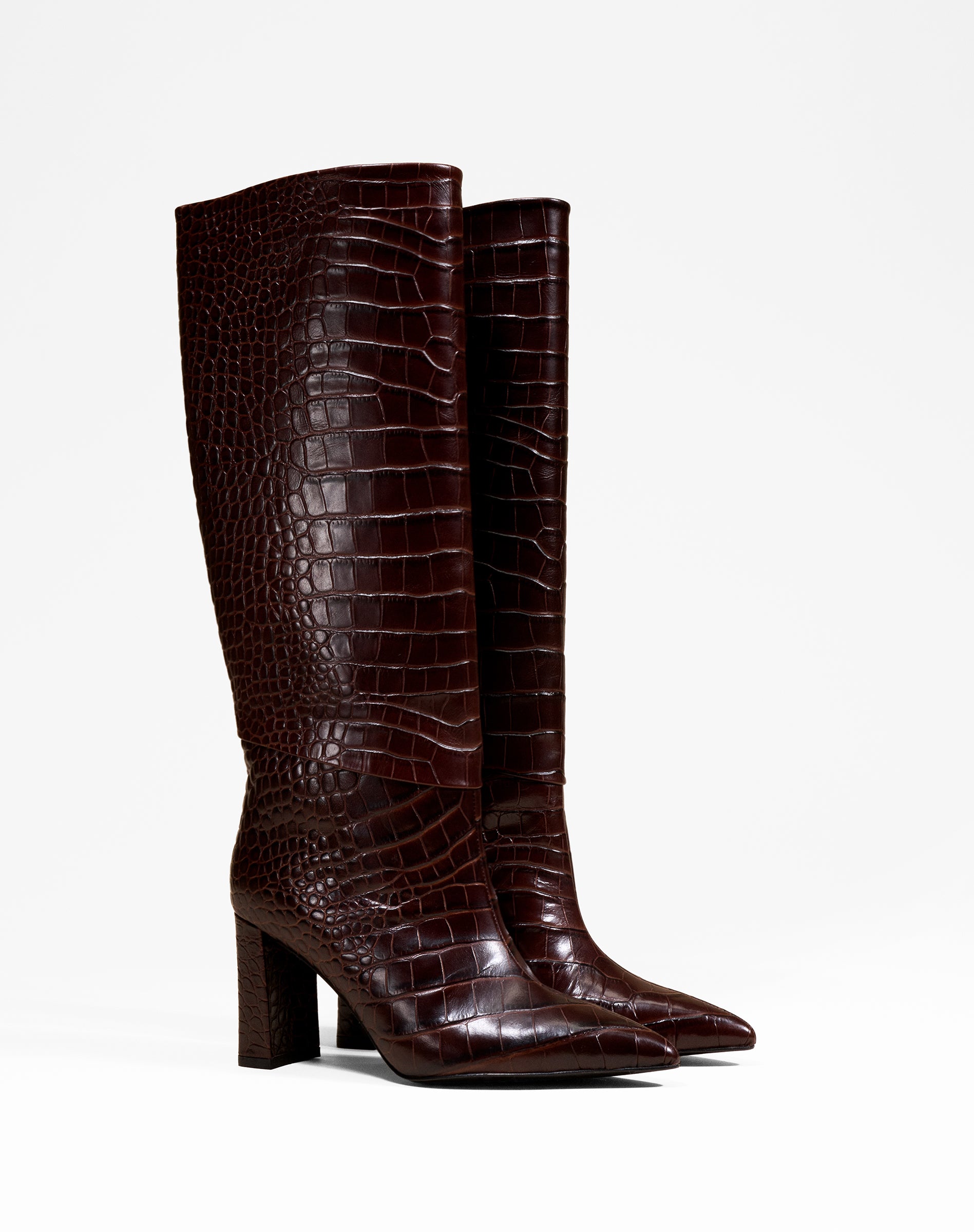 BOTTES CHOCOLAT FACON CROCODILE A HAUT TALON BLOC WASSILY CHOCOLATE CROC