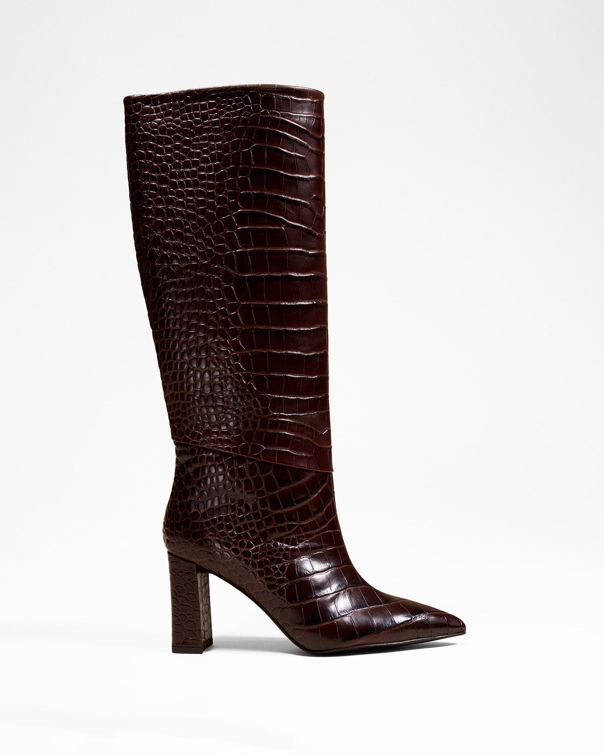 CHOCOLATE CROCODILE FASHION BOOTS WITH HIGH BLOCK HEEL WASSILY CHOCOLATE CROC