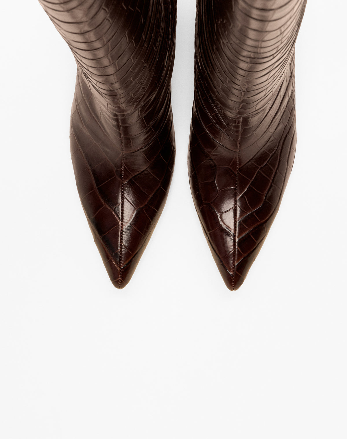 CHOCOLATE CROCODILE FASHION BOOTS WITH HIGH BLOCK HEEL WASSILY CHOCOLATE CROC