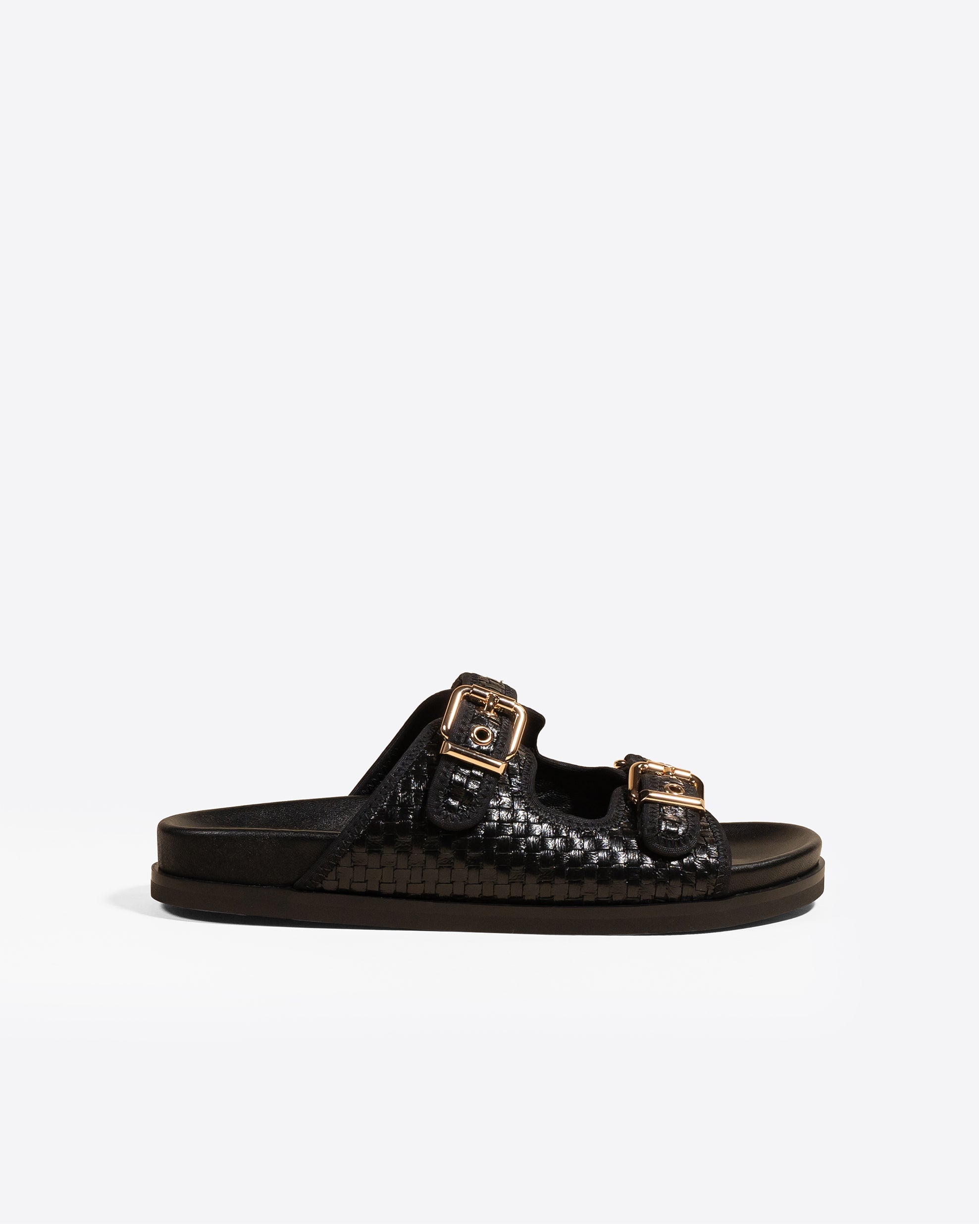 Nu-pied mule à brides et boucles en cuir noir Yayoi Black