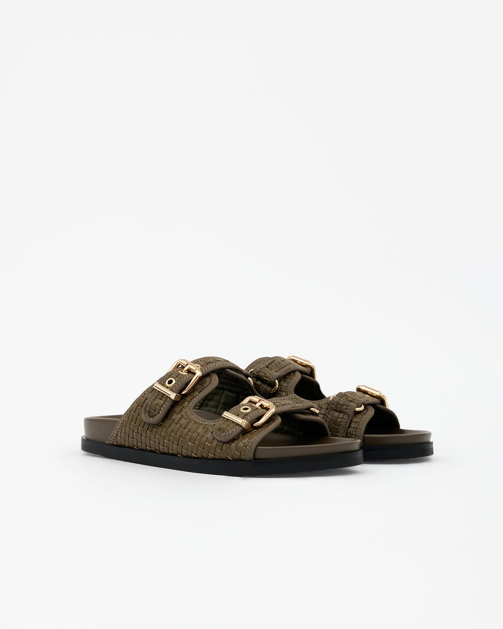 Nu-pied mule à brides et boucles en cuir kaki Yayoi Khaki