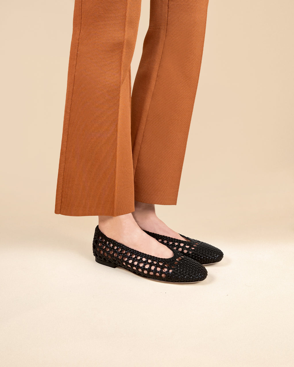 Aria Black braided faux leather ballerina flat