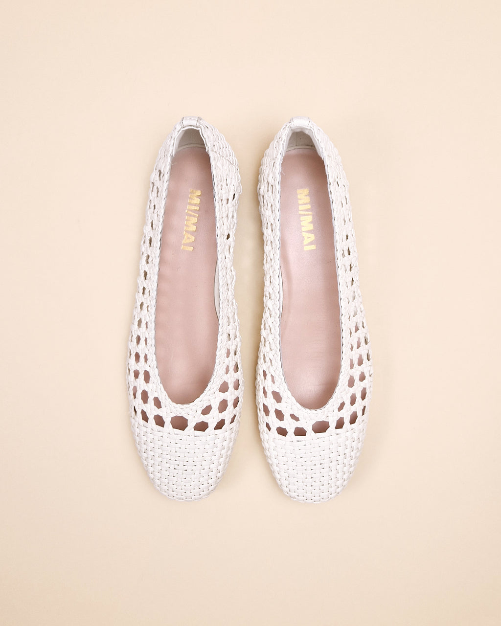 Aria White braided faux leather ballerina flat