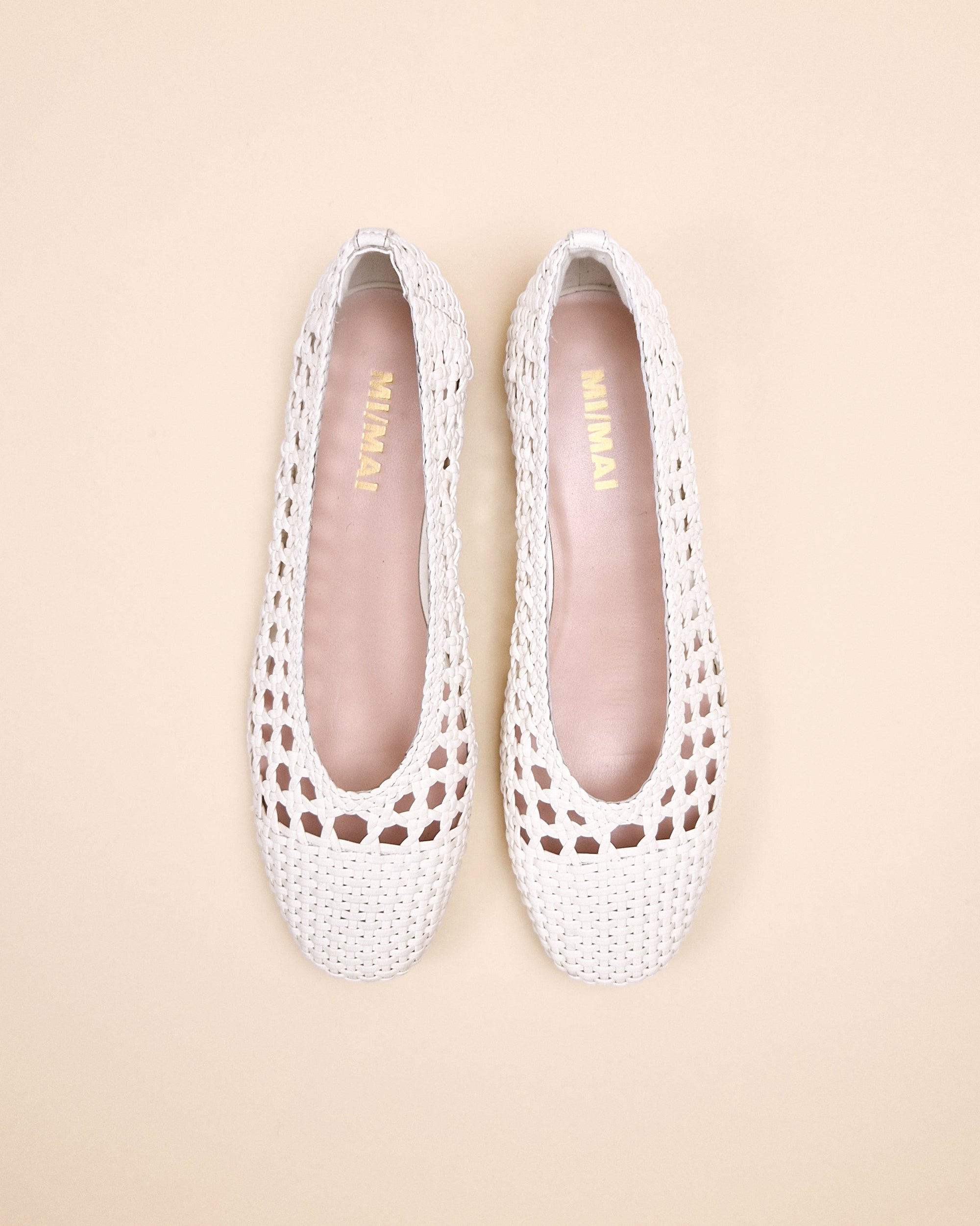 Aria White braided faux leather ballerina flat