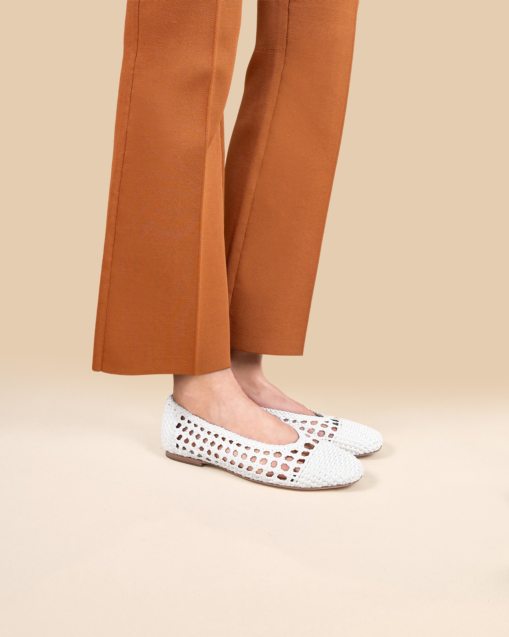 Aria White braided faux leather ballerina flat
