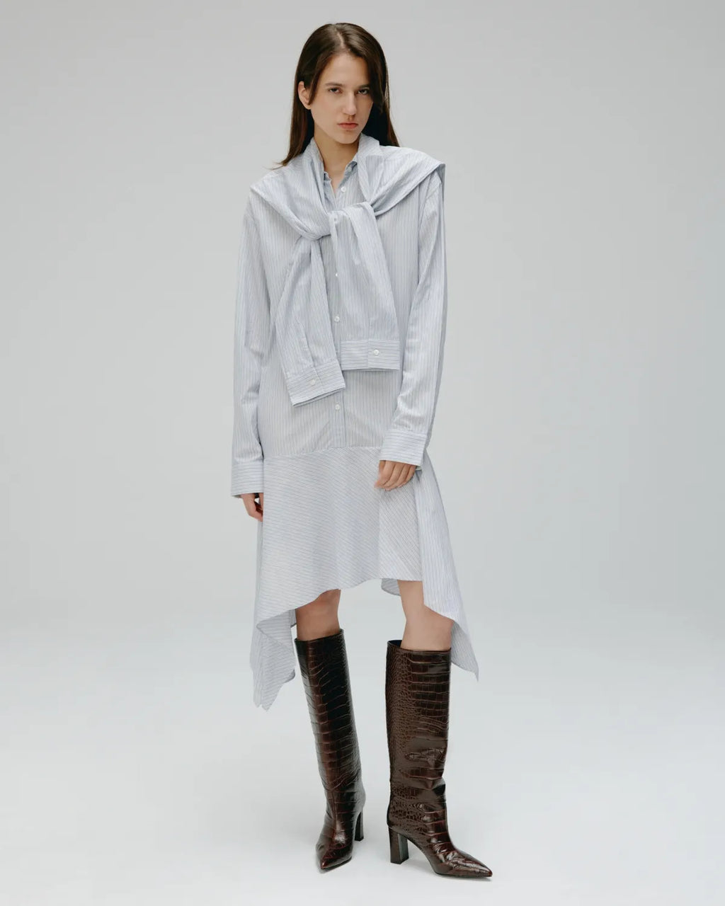 CHOCOLATE CROCODILE FASHION BOOTS WITH HIGH BLOCK HEEL WASSILY CHOCOLATE CROC