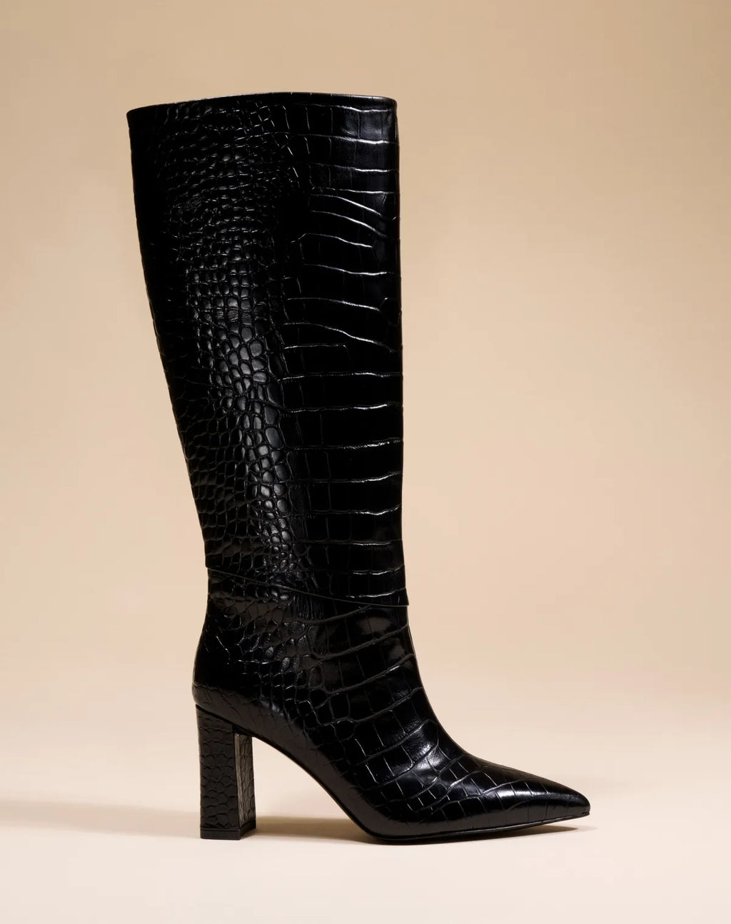 WASSILY BLACK CROCODILE-EVIDED HIGH-HEEL BOOTS