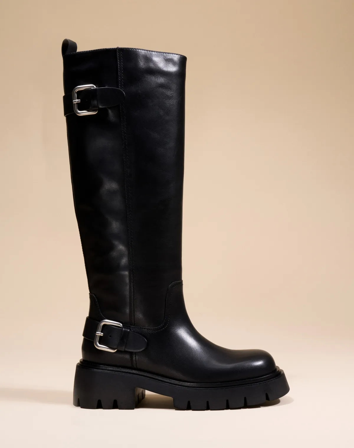 BOTTES NOIRES A SEMELLE CHUNKY CRANTEE EN CUIR HERPEN BLACK