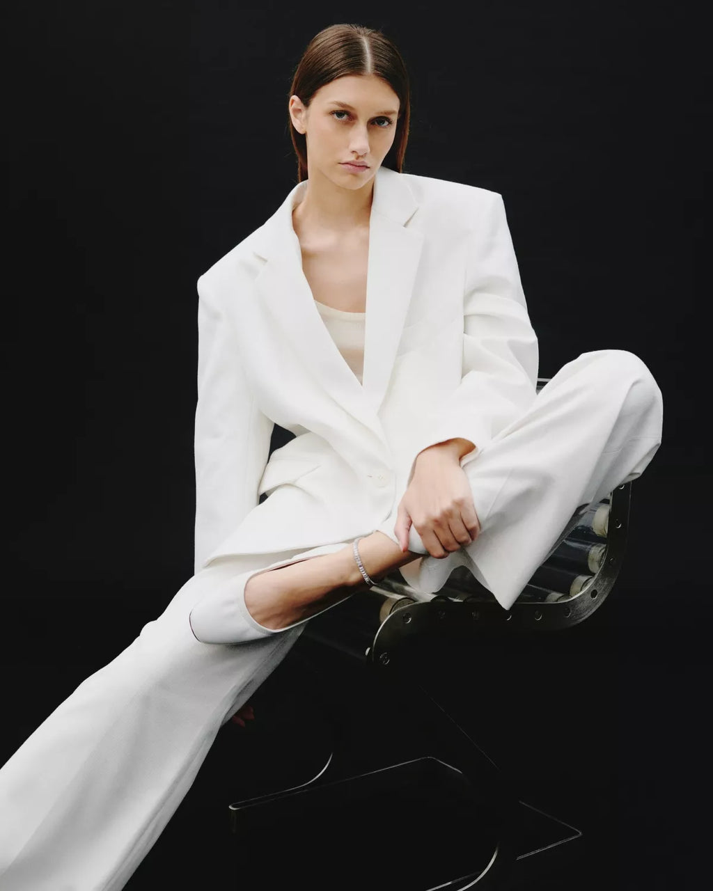 Ballerines à chaines amovibles dorée ou à cristaux Frida White