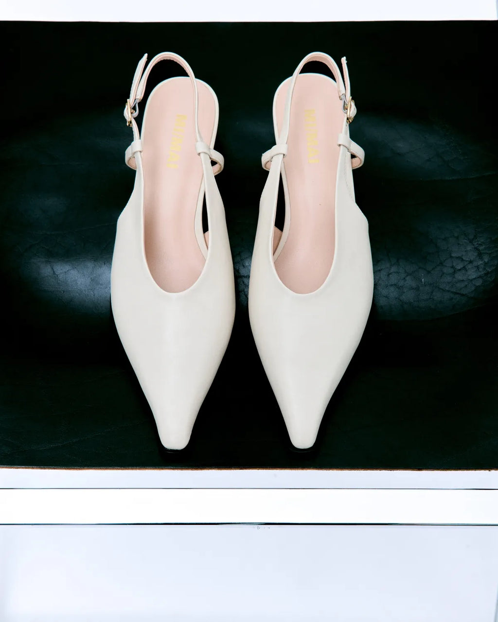 Escarpin sling back à petit talon bobine en cuir blanc Marina White