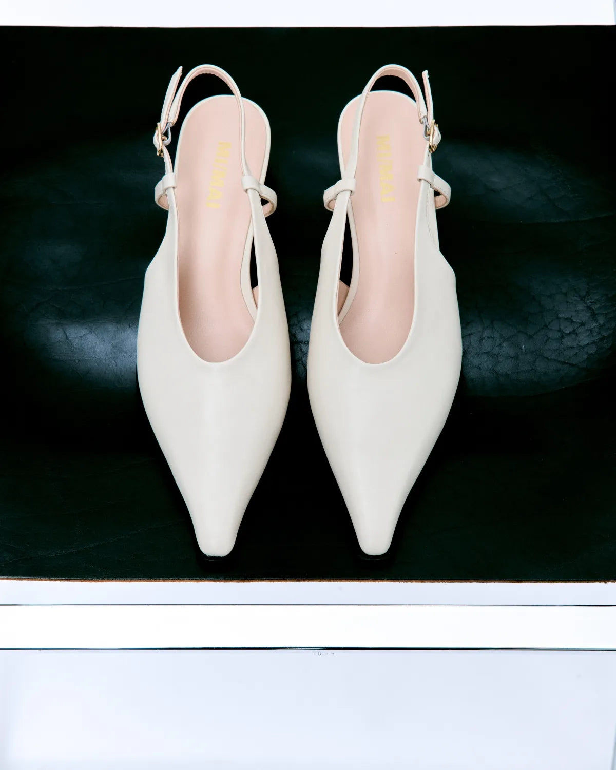 Escarpin sling back à petit talon bobine en cuir blanc Marina White