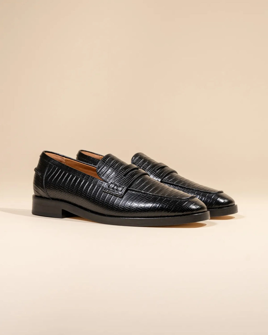 MOCASSINS EN CUIR NOIR FACON LEZARD LUCIANO BLACK LIZARD