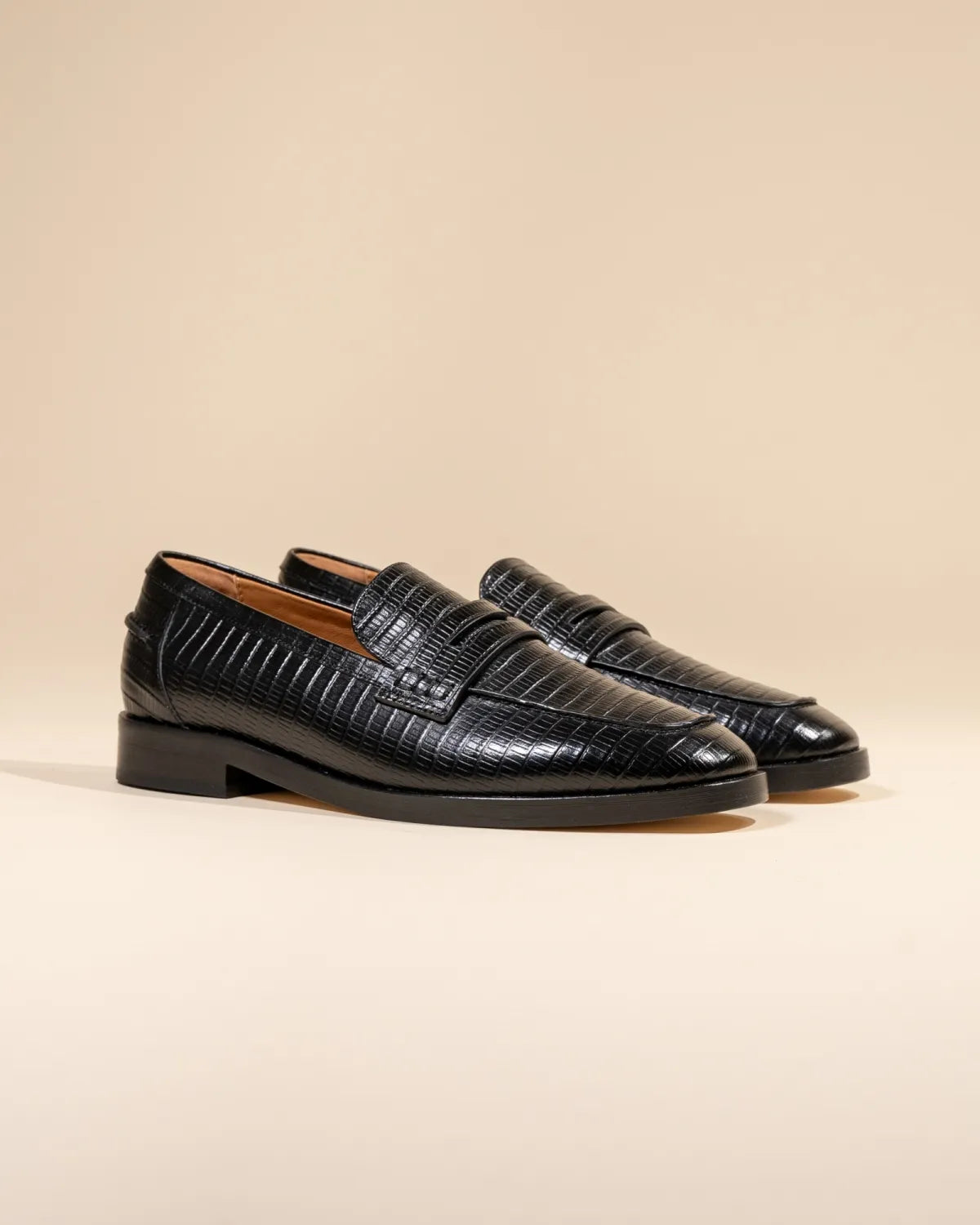 MOCASSINS EN CUIR NOIR FACON LEZARD LUCIANO BLACK LIZARD