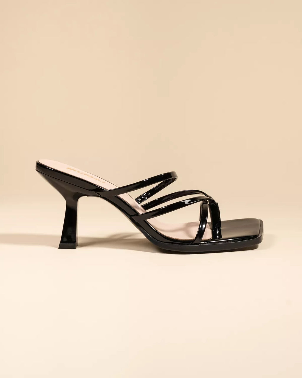 Mule à brides et bout carré en cuir noir Misty Black Patent