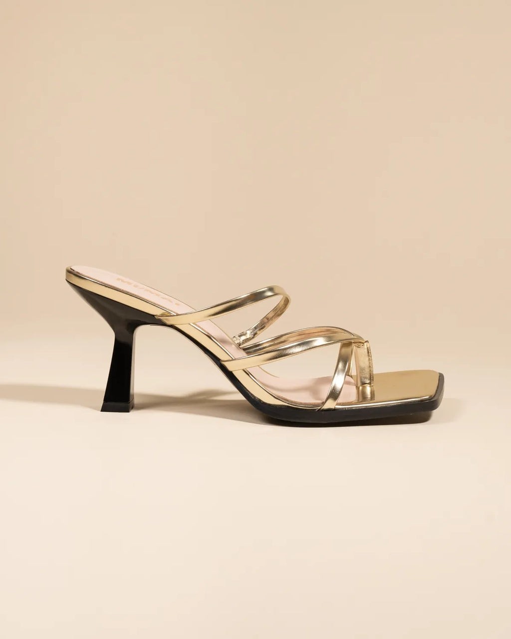 Mule à brides et bout carré en cuir doré Misty Gold Mirror