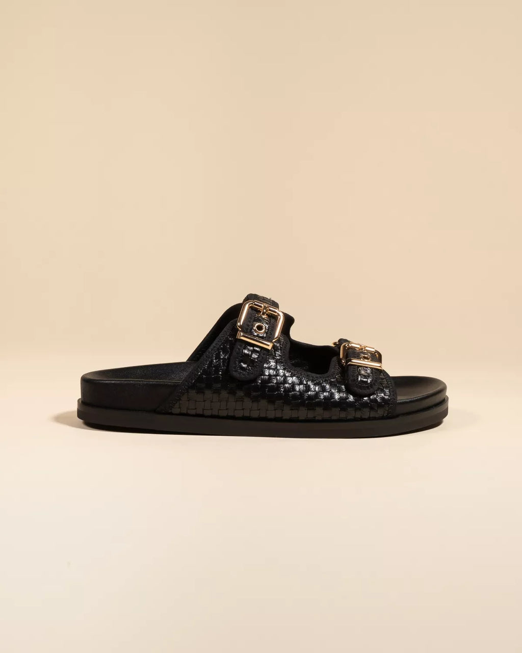 Nu-pied mule à brides et boucles en cuir noir Yayoi Black