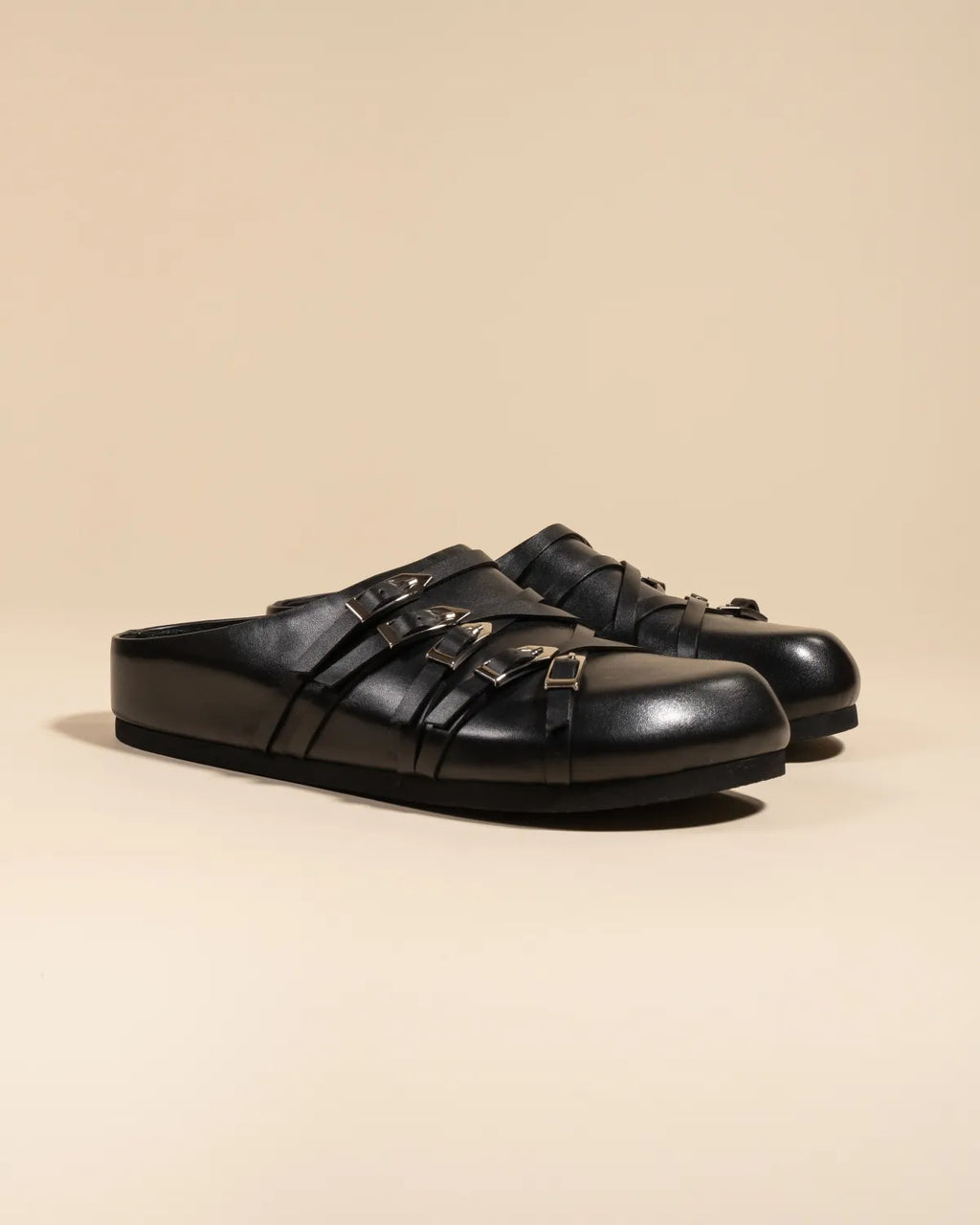 Mules sabots à brides et boucles en cuir noir Toledo Black