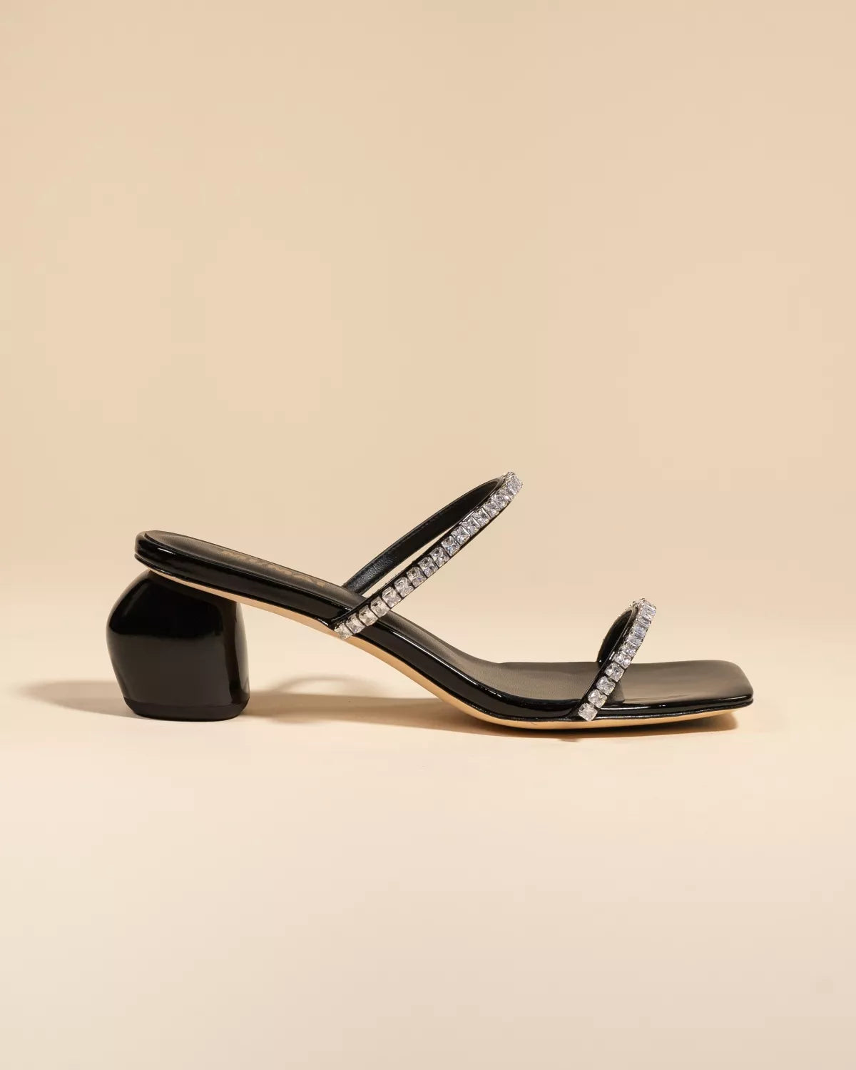 Sandale mule à petit talon et brides en strass Tilda Low Black Crystals